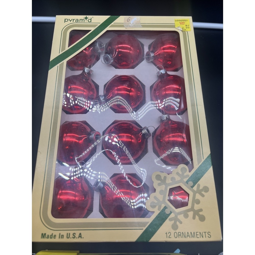 Vintage Pyramid Rauch 12 Red Glass Christmas Ornaments Original Box